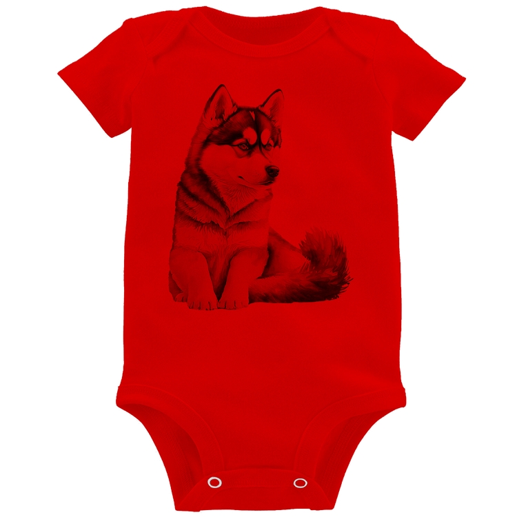 Body Bebê Cachorro Husky Siberiano - Vermelho