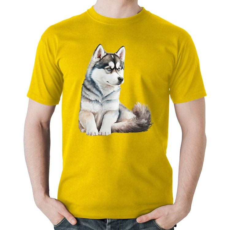 Camiseta Algodão Cachorro Husky Siberiano - Amarela