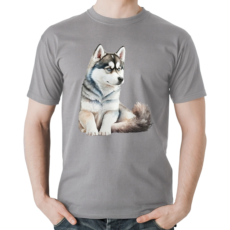 Camiseta Algodão Cachorro Husky Siberiano - Cinza