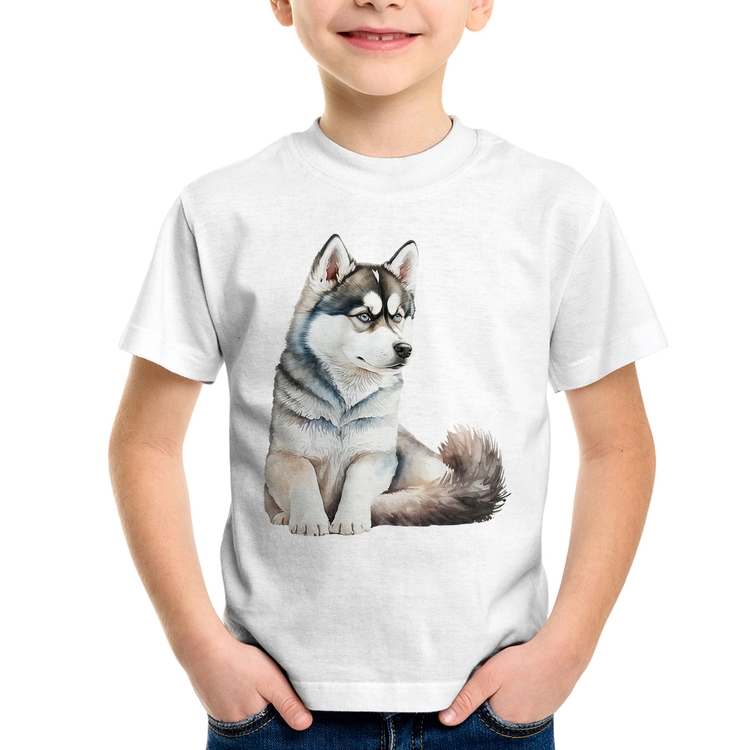 Camiseta Infantil Cachorro Husky Siberiano