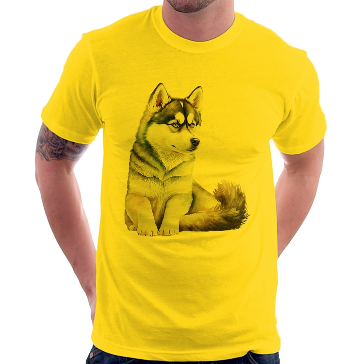 Camiseta Cachorro Husky Siberiano - Amarela