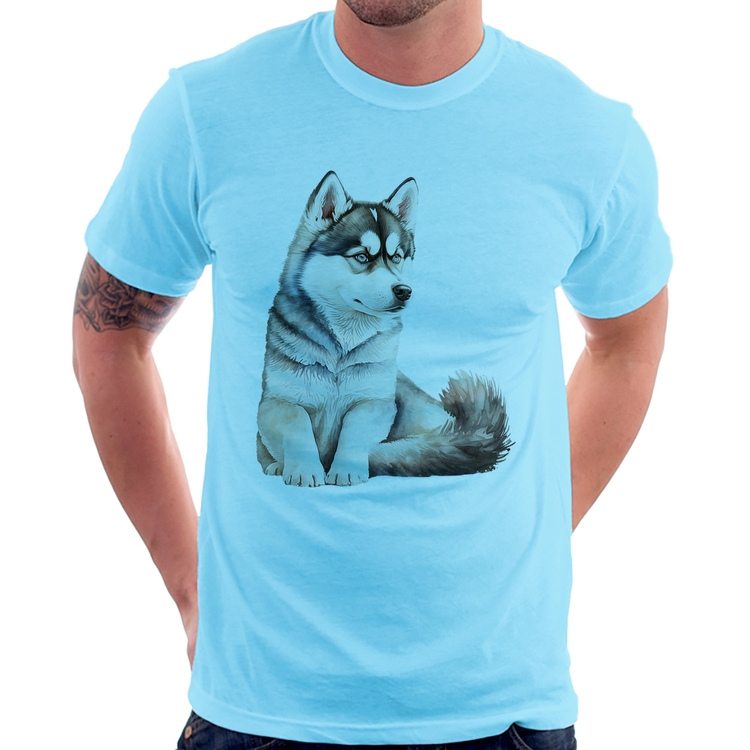 Camiseta Cachorro Husky Siberiano - Azul Bebê