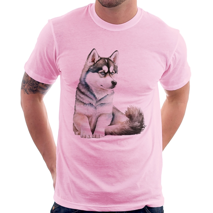 Camiseta Cachorro Husky Siberiano - Rosa Bebê