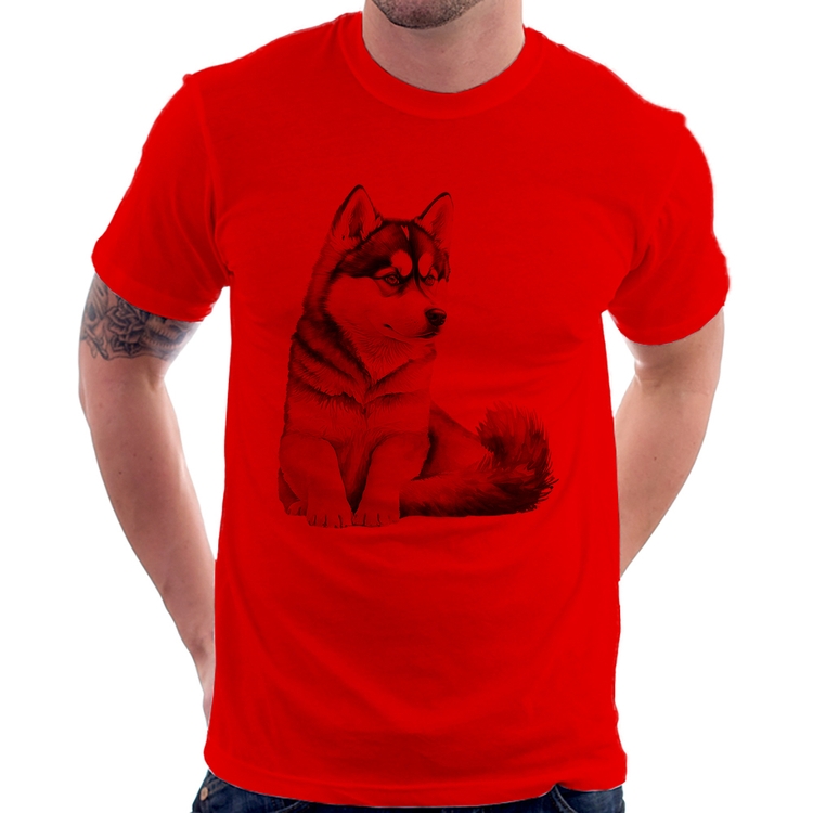 Camiseta Cachorro Husky Siberiano - Vermelha