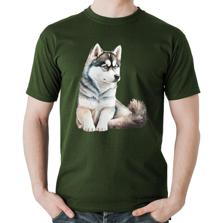 Camiseta Algodão Cachorro Husky Siberiano - Musgo