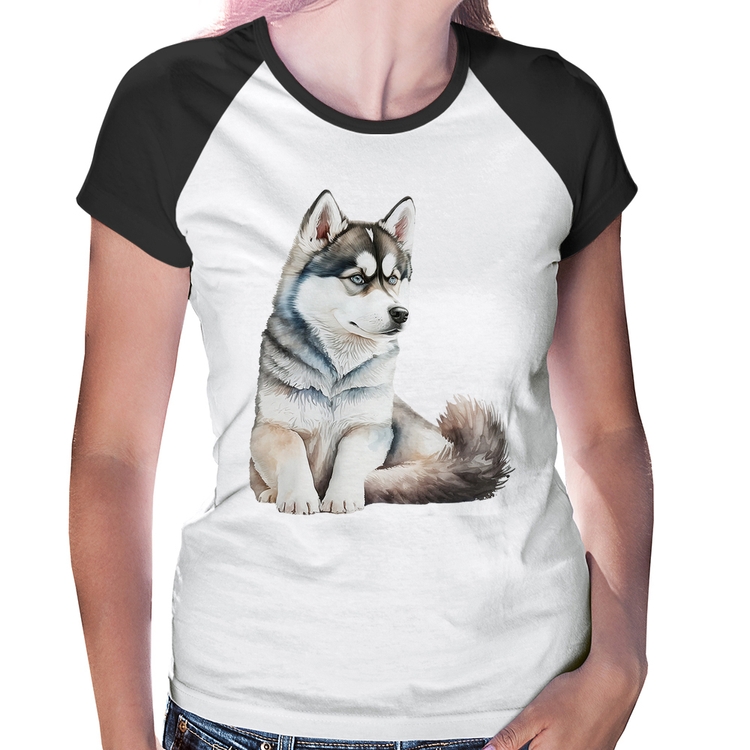 Baby Look Raglan Cachorro Husky Siberiano