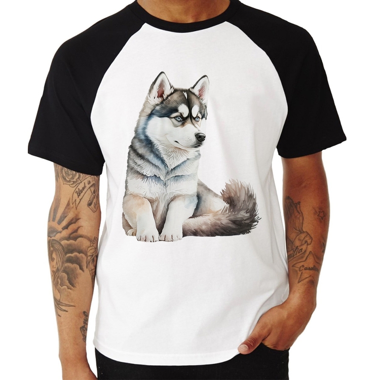 Camiseta Raglan Cachorro Husky Siberiano