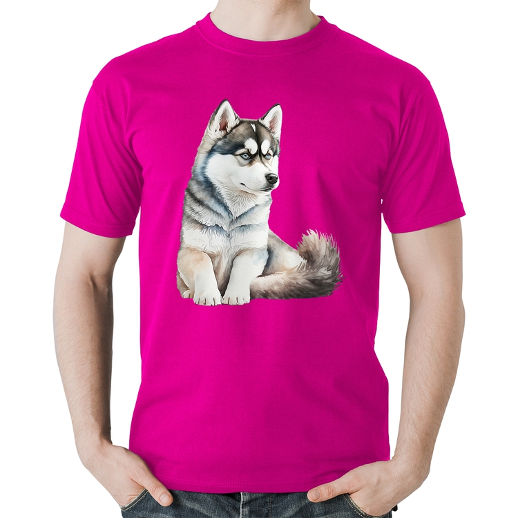 Camiseta Algodão Cachorro Husky Siberiano - Rosa