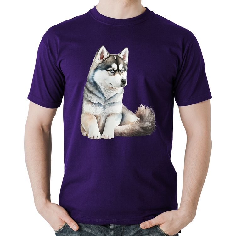 Camiseta Algodão Cachorro Husky Siberiano - Roxa