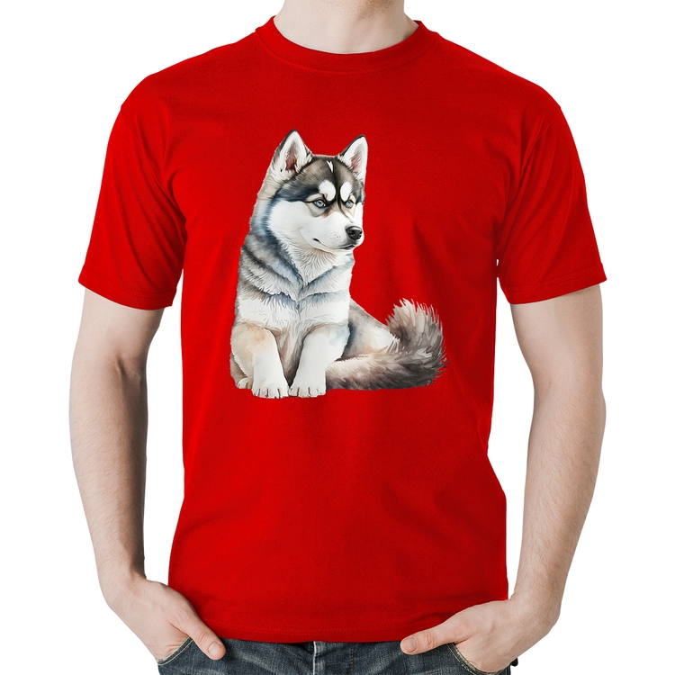 Camiseta Algodão Cachorro Husky Siberiano - Vermelha