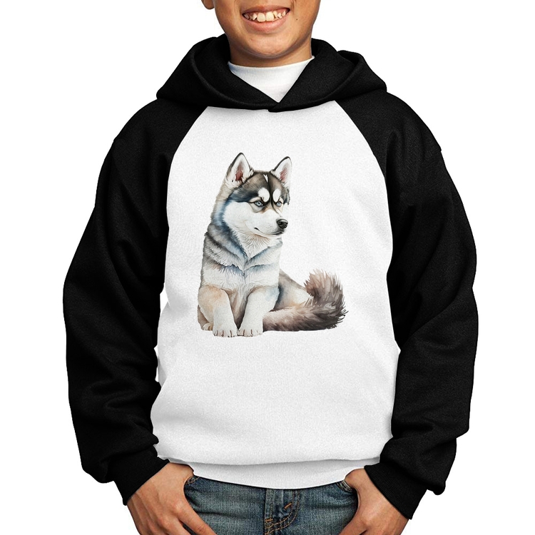 Moletom Infantil Cachorro Husky Siberiano - Branco/Preto