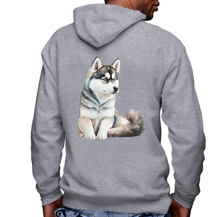 Blusa Moletom Cachorro Husky Siberiano Masculina com Capuz e Zíper - Mescla