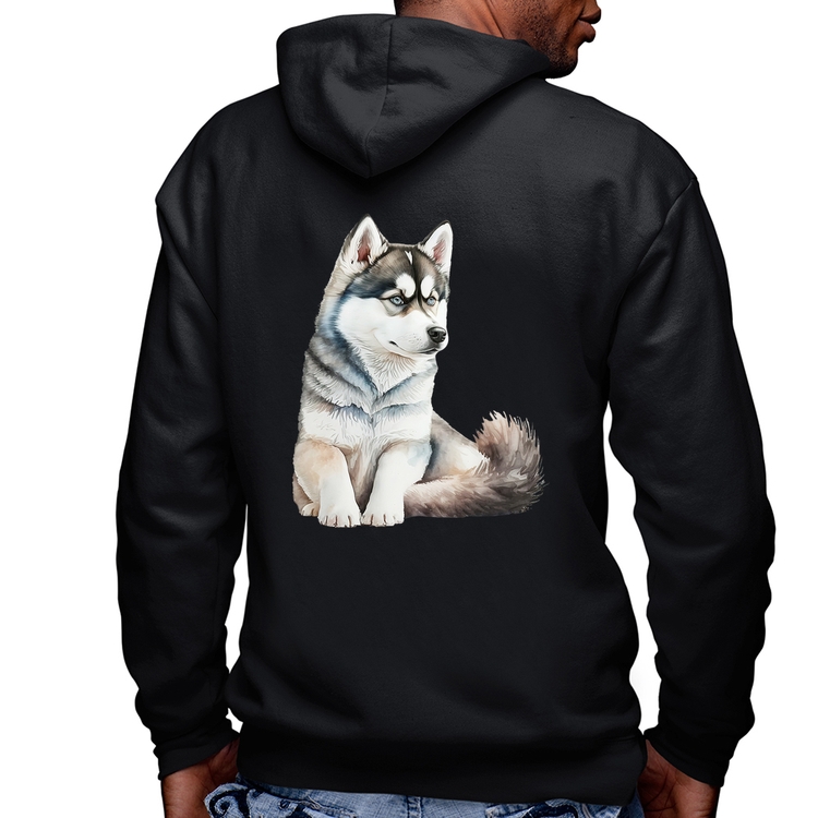 Blusa Moletom Cachorro Husky Siberiano Masculina com Capuz e Zíper