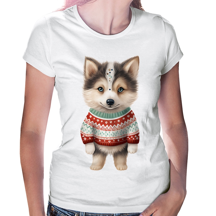 Baby Look Cachorro Husky Siberiano Natalino