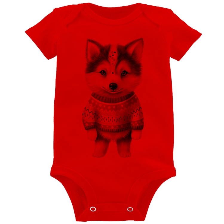 Body Bebê Cachorro Husky Siberiano Natalino - Vermelho