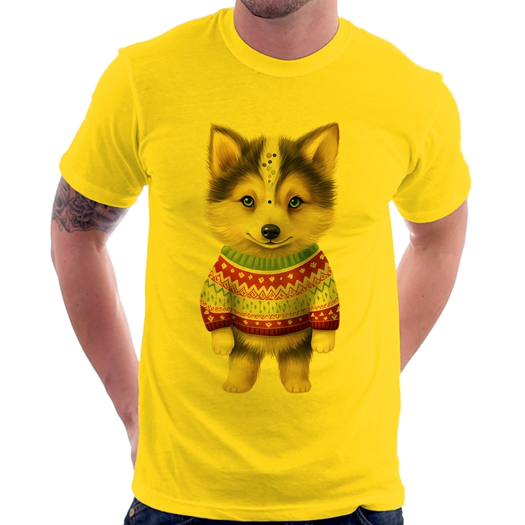 Camiseta Cachorro Husky Siberiano Natalino - Amarela