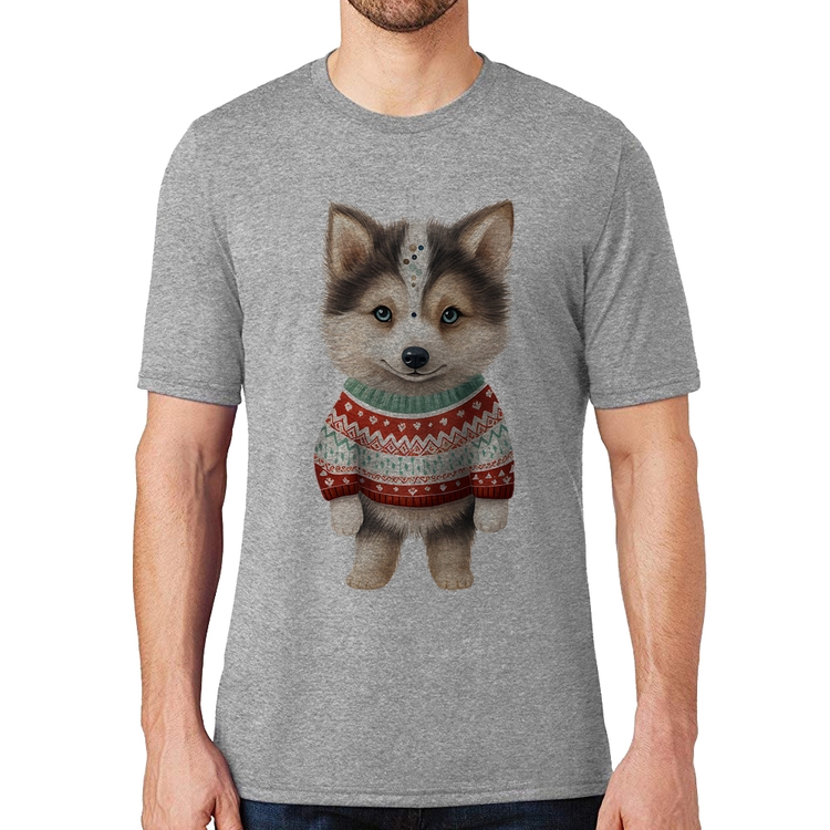 Camiseta Cachorro Husky Siberiano Natalino - Cinza