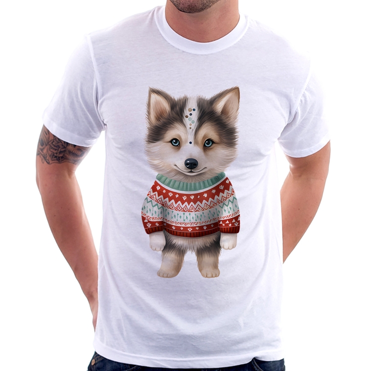 Camiseta Cachorro Husky Siberiano Natalino
