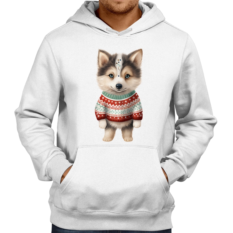 Moletom Cachorro Husky Siberiano Natalino - Branco