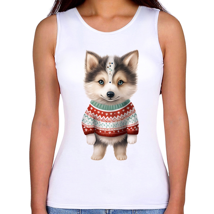 Regata Feminina Cachorro Husky Siberiano Natalino