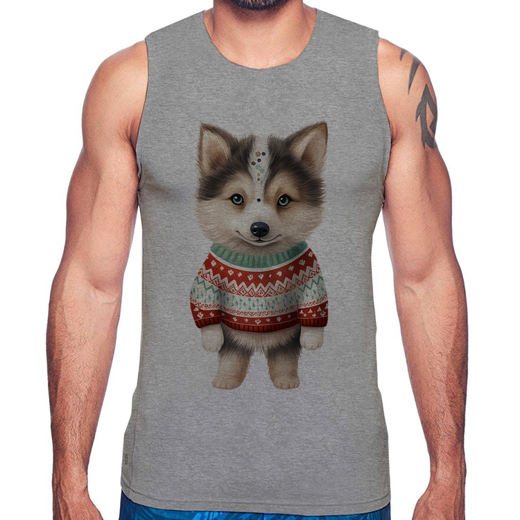 Regata Cachorro Husky Siberiano Natalino - Cinza