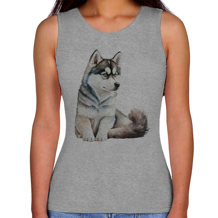 Regata Feminina Cachorro Husky Siberiano - Cinza