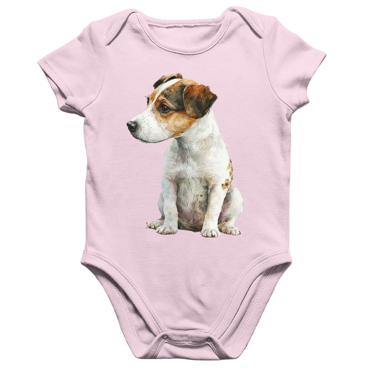 Body Bebê Algodão Cachorro Jack Russell Terrier - Rosa Bebê