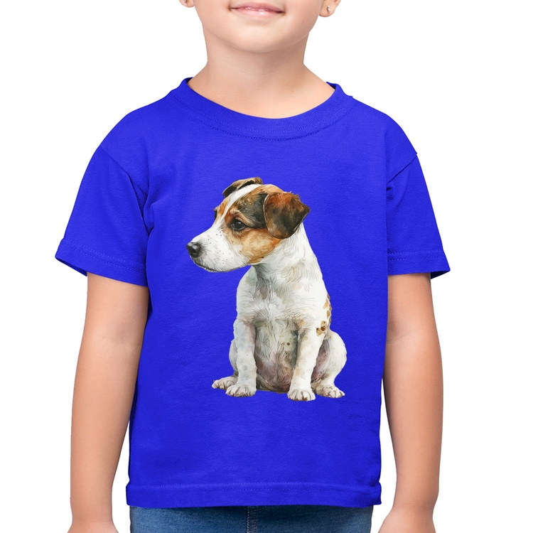 Camiseta Algodão Infantil Cachorro Jack Russell Terrier - Azul Royal