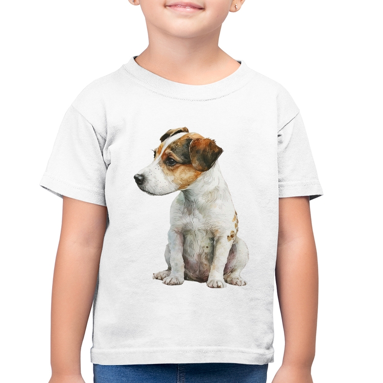 Camiseta Algodão Infantil Cachorro Jack Russell Terrier - Branca