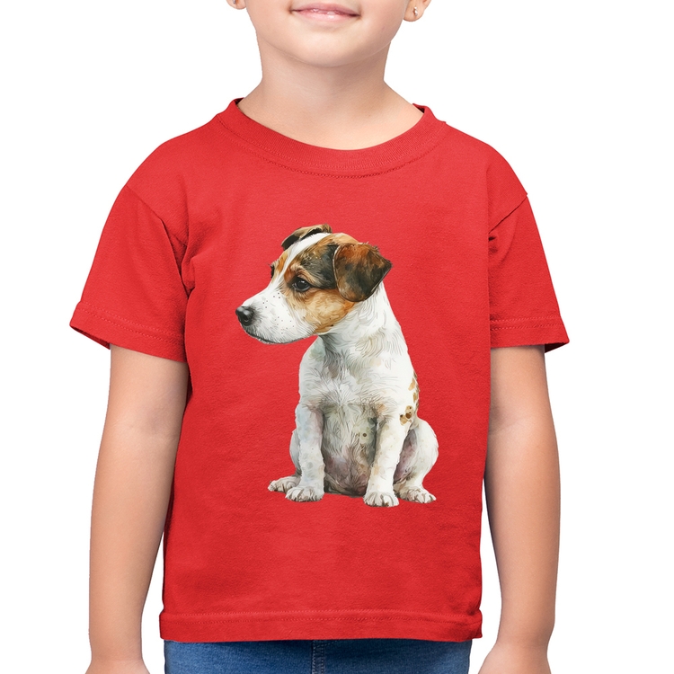 Camiseta Algodão Infantil Cachorro Jack Russell Terrier - Vermelha