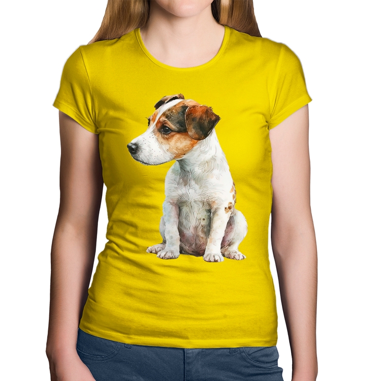 Baby Look Algodão Cachorro Jack Russell Terrier - Amarela