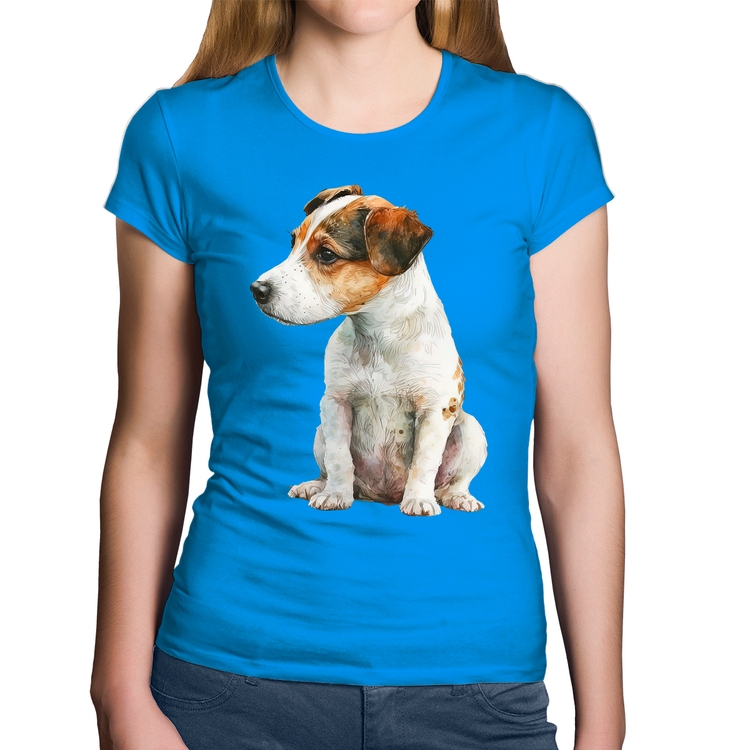 Baby Look Algodão Cachorro Jack Russell Terrier - Azul