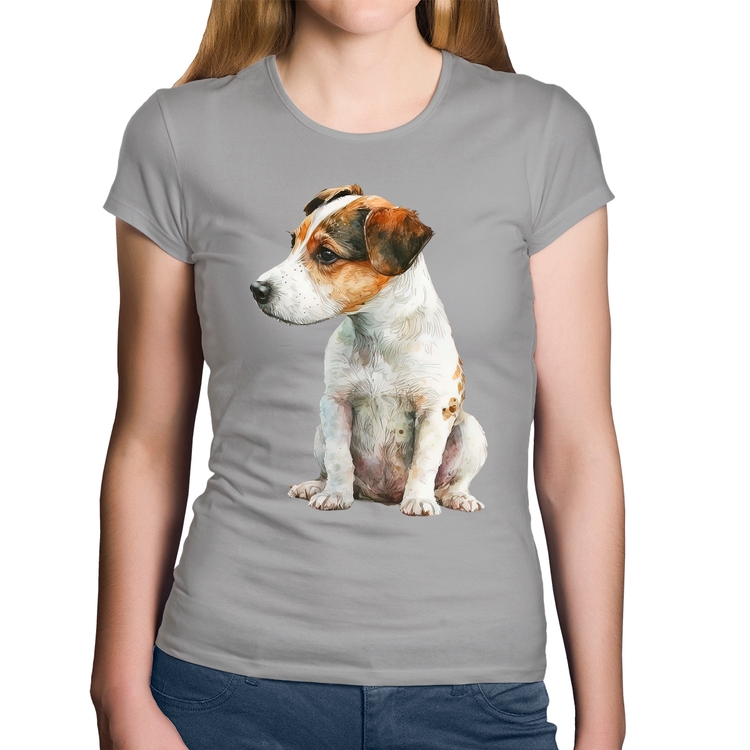 Baby Look Algodão Cachorro Jack Russell Terrier - Cinza