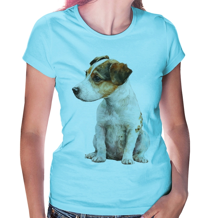 Baby Look Cachorro Jack Russell Terrier - Azul Bebê