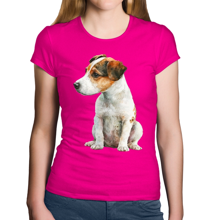 Baby Look Algodão Cachorro Jack Russell Terrier - Rosa
