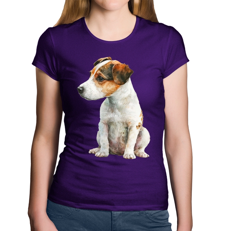 Baby Look Algodão Cachorro Jack Russell Terrier - Roxa