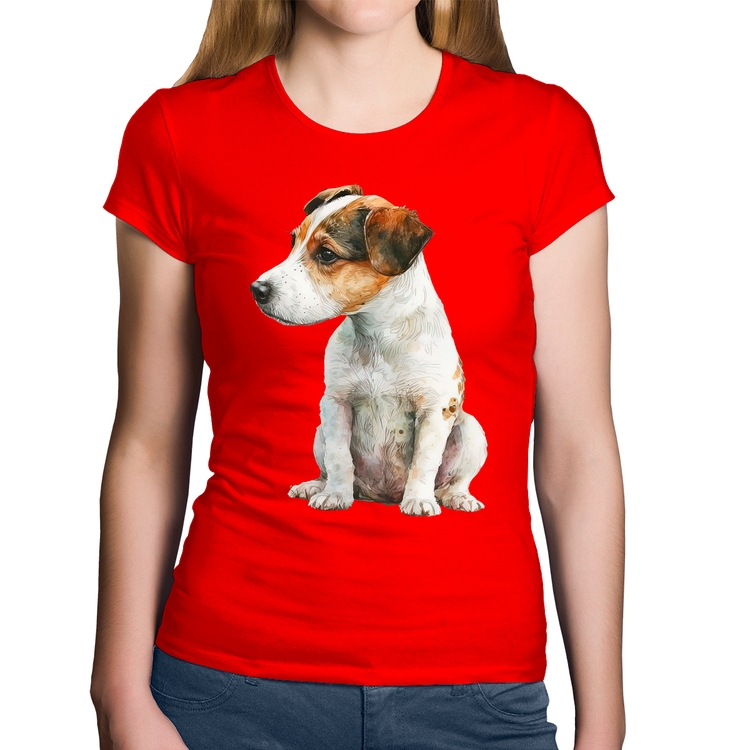 Baby Look Algodão Cachorro Jack Russell Terrier - Vermelha