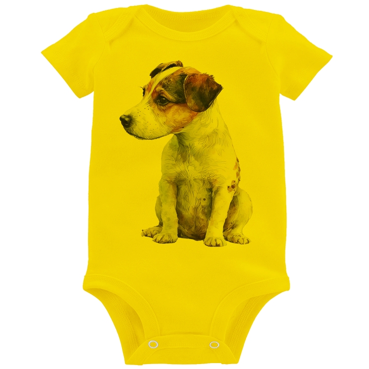 Body Bebê Cachorro Jack Russell Terrier - Amarelo