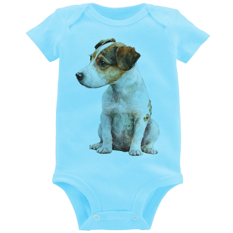 Body Bebê Cachorro Jack Russell Terrier - Azul Bebê