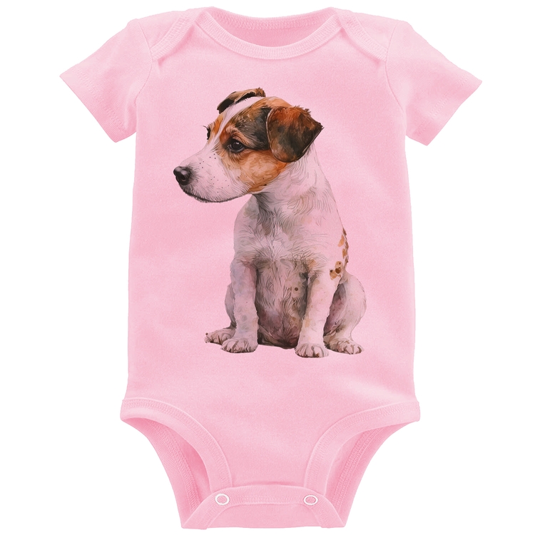 Body Bebê Cachorro Jack Russell Terrier - Rosa Bebê