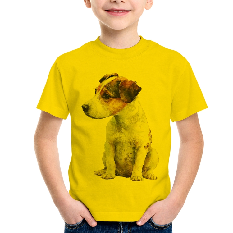 Camiseta Infantil Cachorro Jack Russell Terrier - Amarela