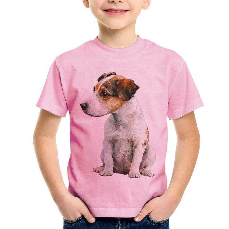 Camiseta Infantil Cachorro Jack Russell Terrier - Rosa Bebê