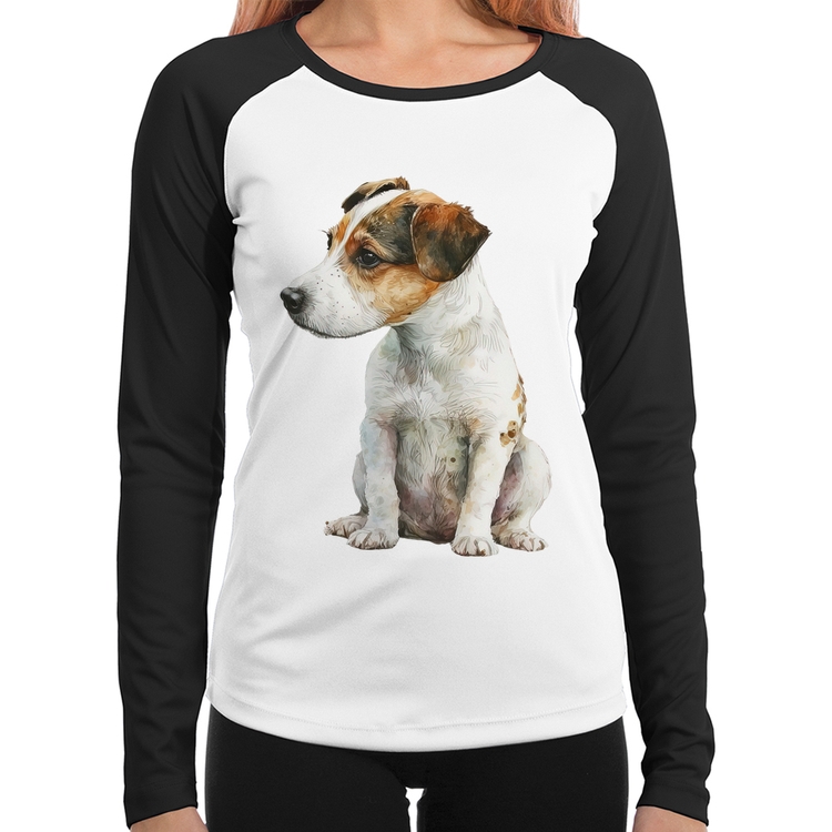 Baby Look Raglan Cachorro Jack Russell Terrier Manga Longa