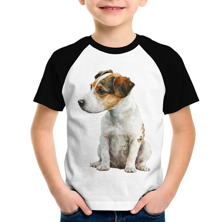 Camiseta Raglan Infantil Cachorro Jack Russell Terrier