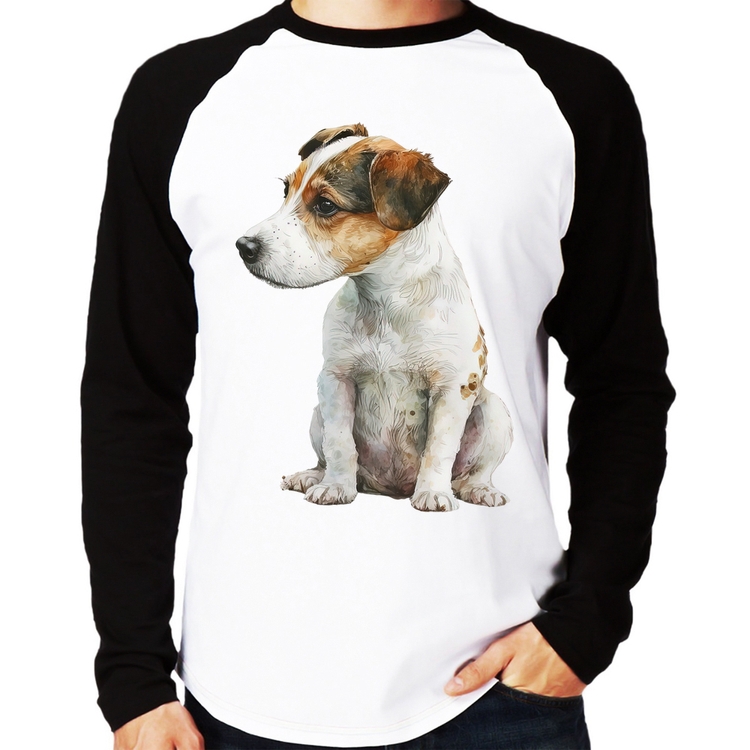 Camiseta Raglan Cachorro Jack Russell Terrier Manga Longa