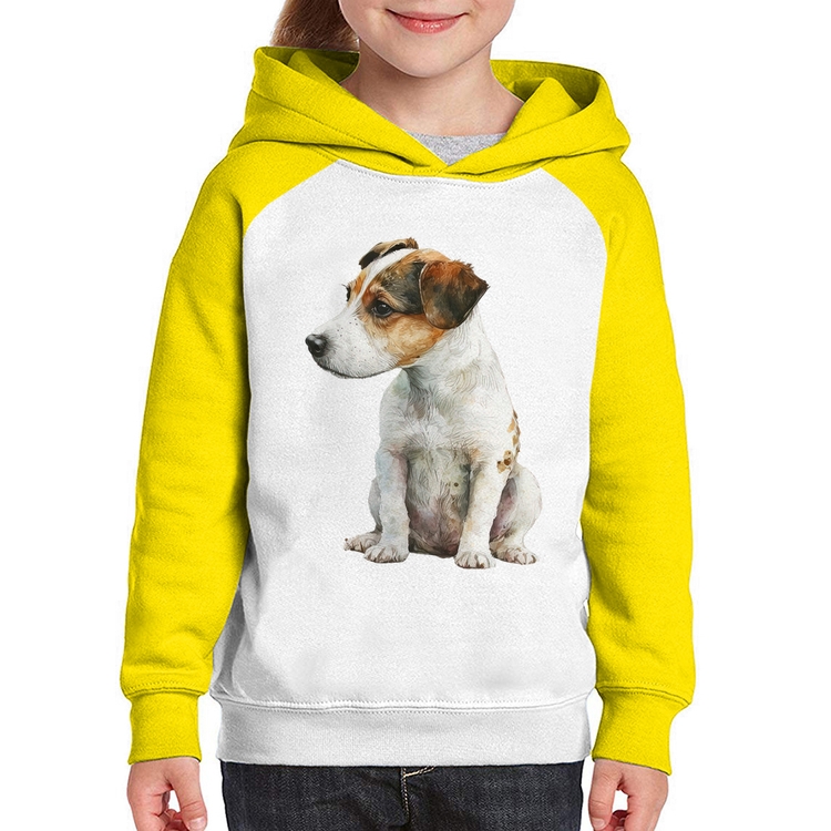 Moletom Infantil Cachorro Jack Russell Terrier - Branco/Amarelo