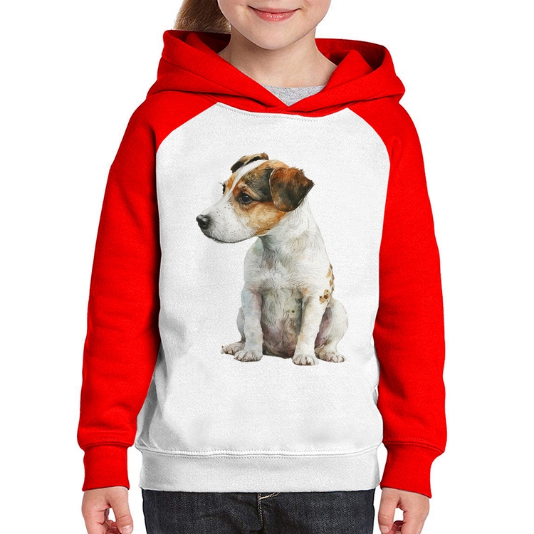 Moletom Infantil Cachorro Jack Russell Terrier - Branco/Vermelho