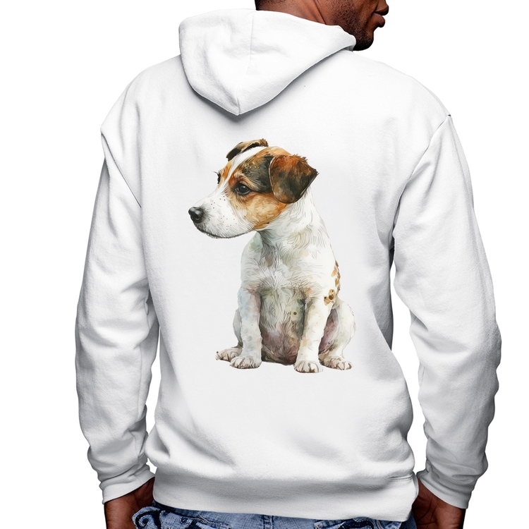 Blusa Moletom Cachorro Jack Russell Terrier Masculina com Capuz e Zíper - Branca