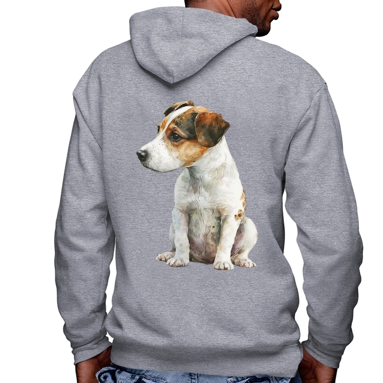 Blusa Moletom Cachorro Jack Russell Terrier Masculina com Capuz e Zíper - Mescla