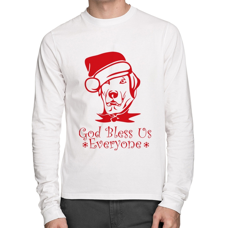 Camiseta Algodão Cachorro Noel Manga Longa - Branca